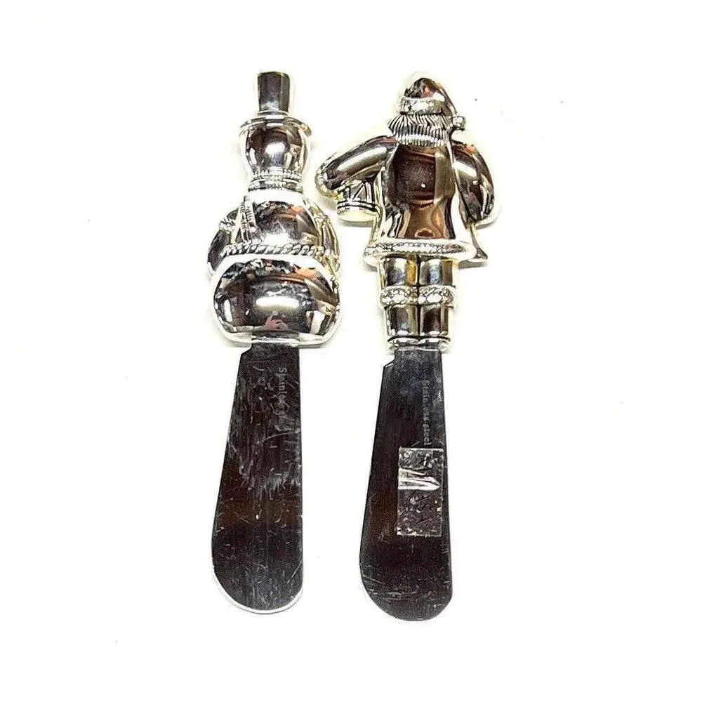 Christmas Mikasa Santa & Snowman Butter Spreader Stainless Steel Set of 2